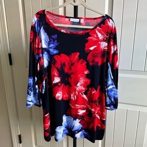 Susan Graver plus size red, blue, white, navy floral tunic 2X